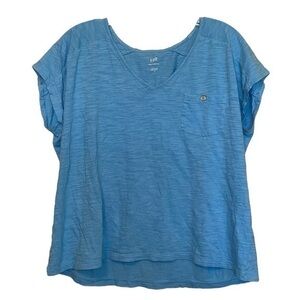 J.Jill easy v neck tee light blue/white marble color front pocket 100% cotton